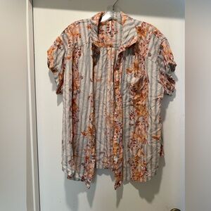 Free People Hearts & Colors Floral Striped Top Button Down Shirt Size XS